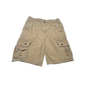 American Eagle Cargo Shorts 2010 Men's 34 Tan Khaki Distressed Long C8.1